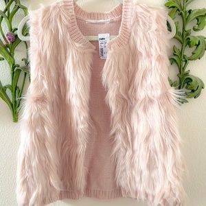 Faux Fur Knit Vest - Baby Pink